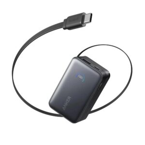 Black Anker Nano A1638H11 10,000mAh 45W power bank with retractable USB-C cable