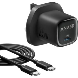 Anker Charger (25W, Compact) with 5ft USB-C to USB-C Cable – B2656K11 – Black