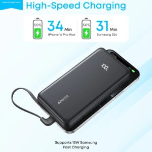 Black Anker Zolo A110EH11 power bank charging a phone with up to 22.5W USB-C output