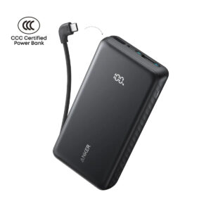 Black Anker Zolo A110EH11 20,000mAh power bank with built-in USB-C cable and battery display