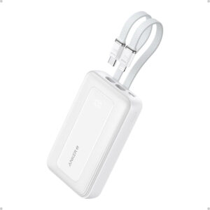 Anker Zolo A1680H21 white 10,000mAh power bank with built-in USB-C and Lightning cables