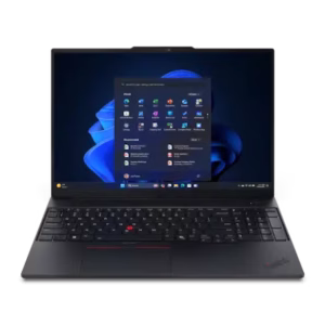 Lenovo ThinkPad E16 Gen 3 16-inch black laptop front view; screen image for illustration
