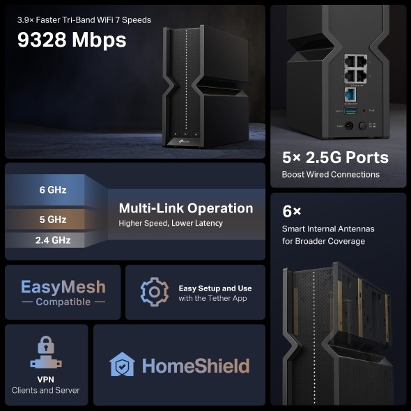 TP-Link Archer BE550 BE9300 Tri-Band WiFi 7 Router - detail view 5