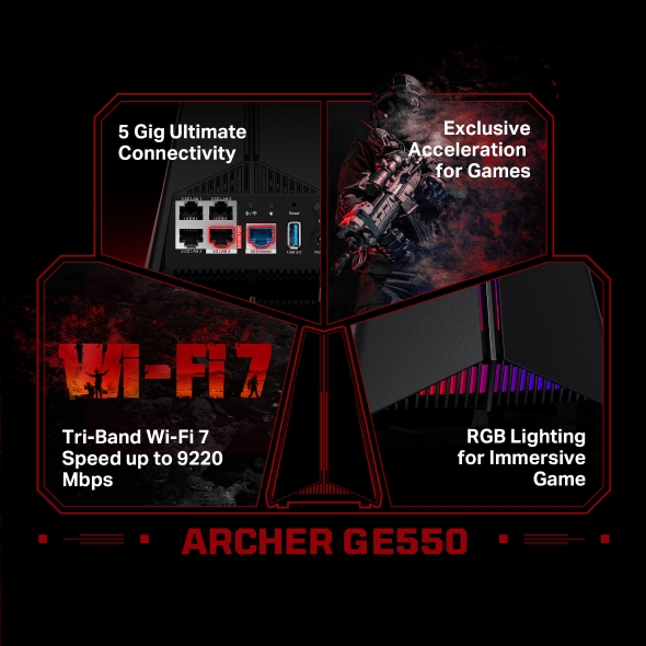 TP-Link Archer GE550 BE9300 Tri-Band WiFi 7 Gaming Router - detail view 9