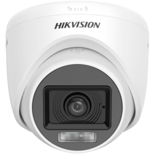 Hikvision DS-2CE76D0T-LPFS 2MP Smart Hybrid Light Audio Turret Camera - 2.8mm showing the product design