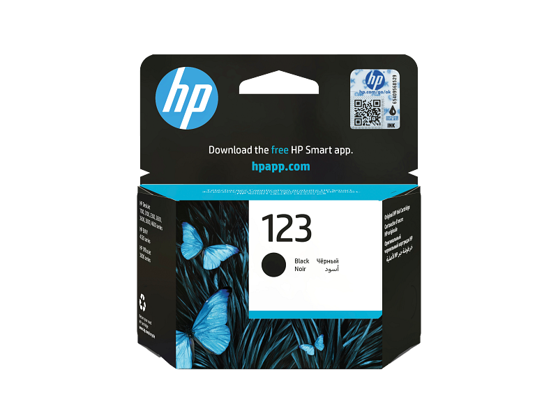 HP 123 Black Ink Cartridge F6V17AE, retail packaging