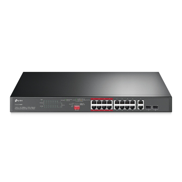 TP-Link TL-SL1218MP 16-Port Fast Ethernet Switch with PoE+ and Gigabit Uplinks - product overview
