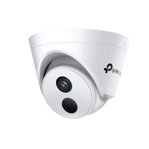Alternate view of the TP-Link VIGI C400HP white turret camera and mounting base