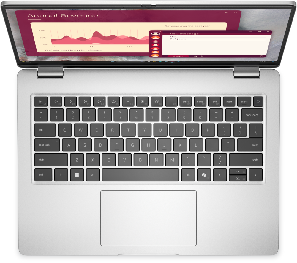 Dell Pro 14 PC14250 viewed from above showing keyboard and touchpad