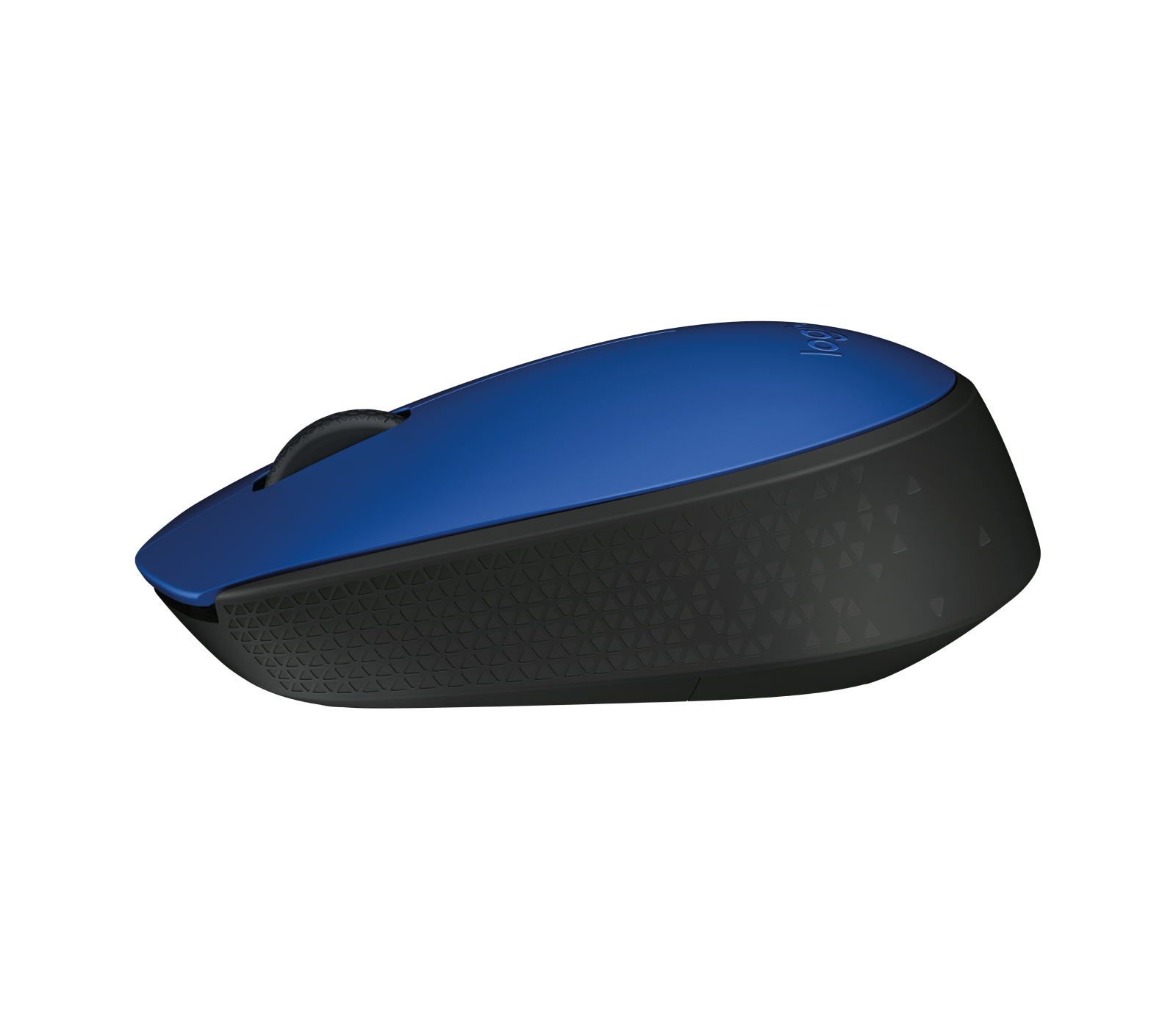 Logitech M171 blue mouse - side view
